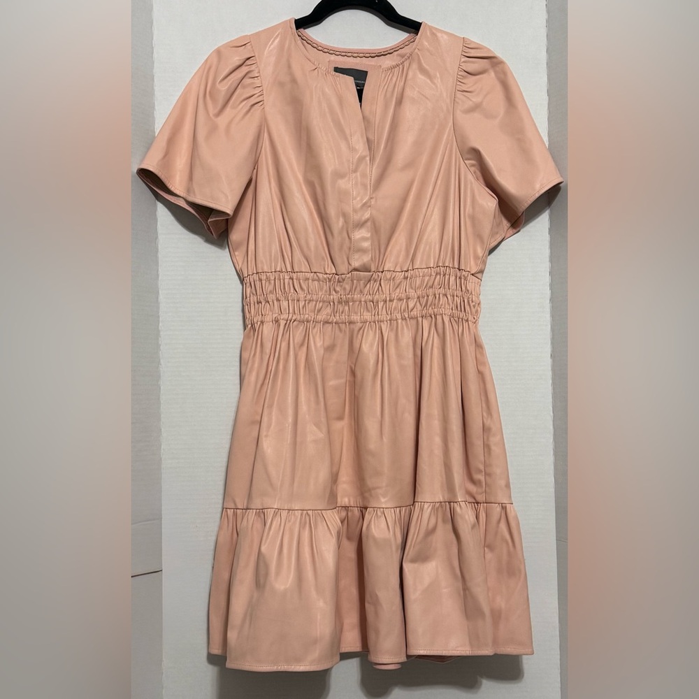Anthropologie The Somerset Mini Dress Vegan Leather in Blush V-Neck